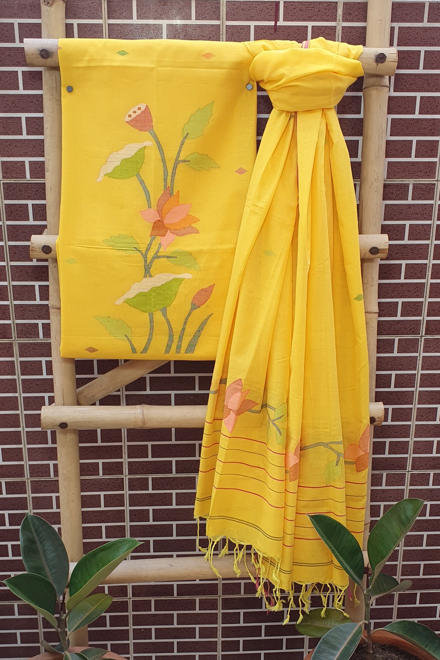 Bright Yellow Cotton Jamdani Suit JDCC-0009
