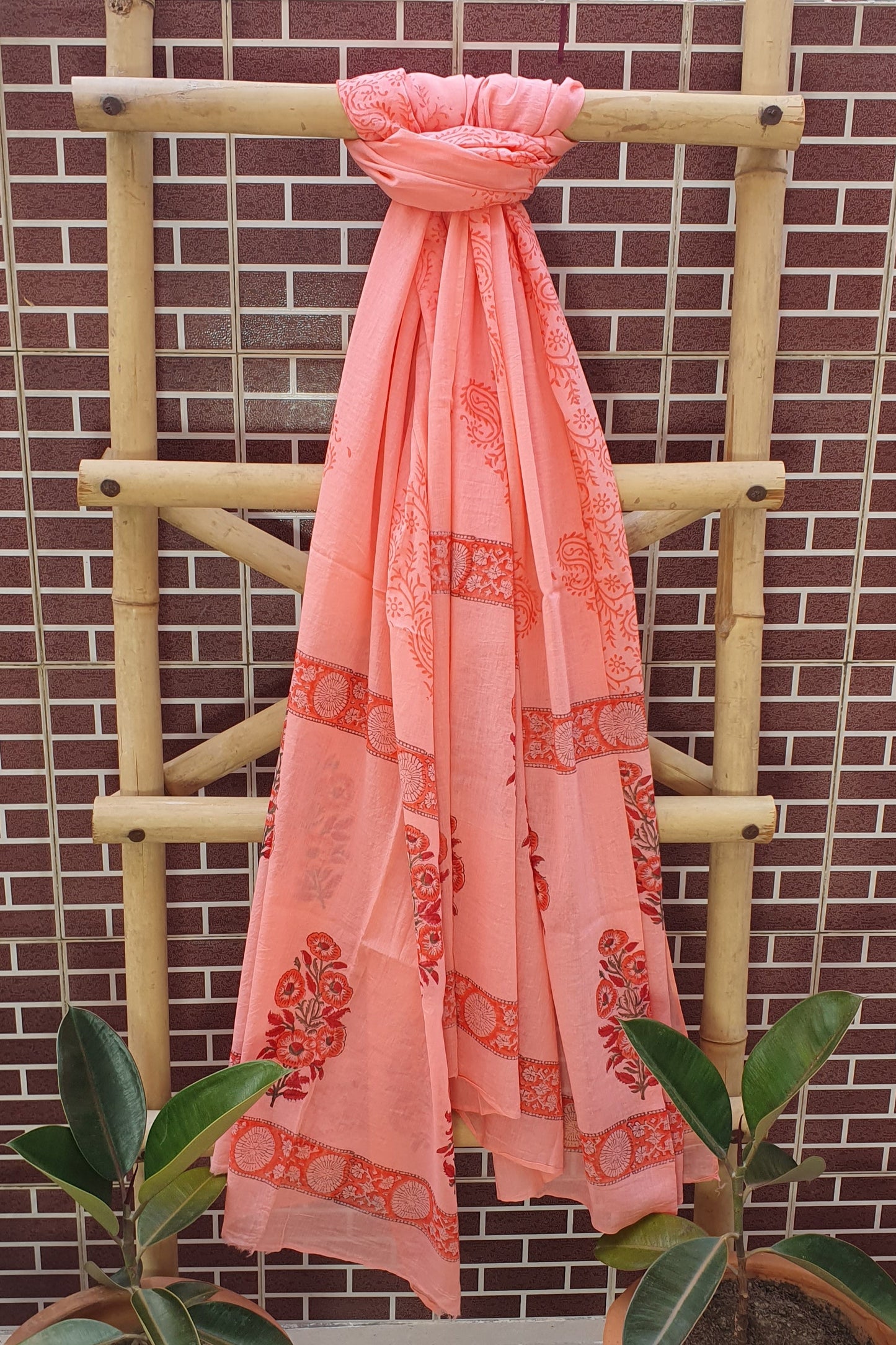 Pink Ochre HBP Cotton Suit with Mul Dupatta CMHB-0024