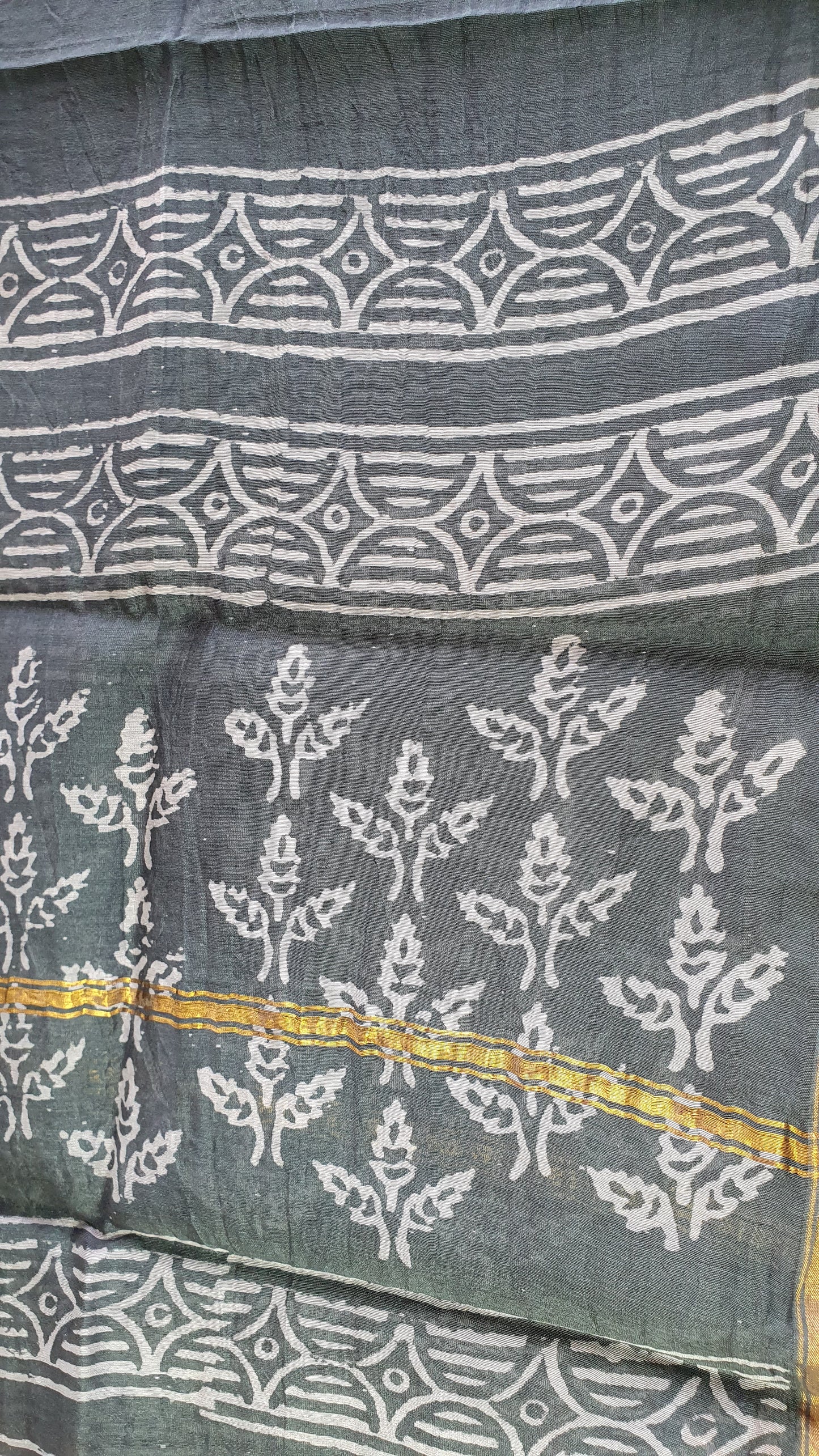 Royal Grey Hand Block Print Chanderi Suit CHHB-0003