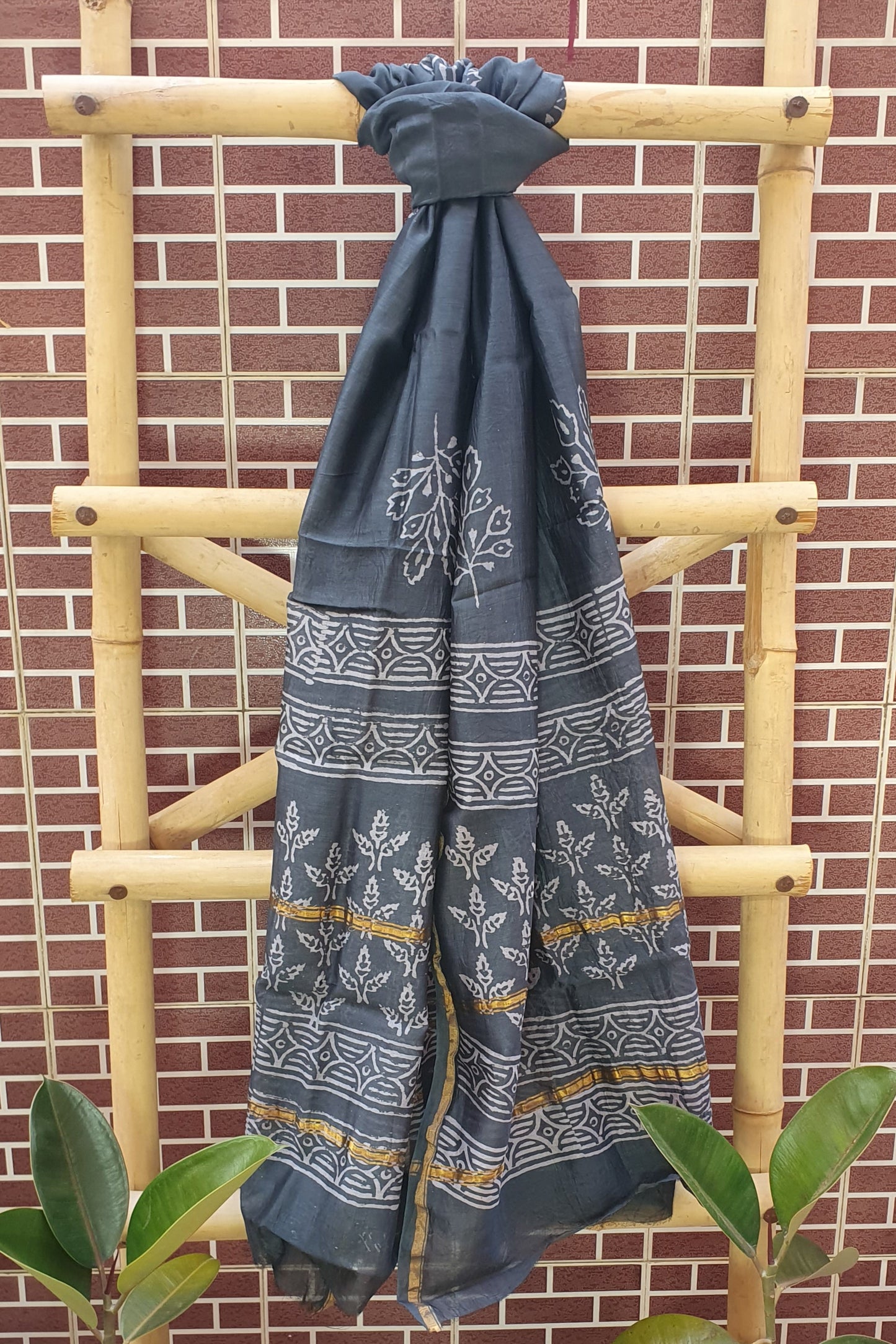 Royal Grey Hand Block Print Chanderi Suit CHHB-0003