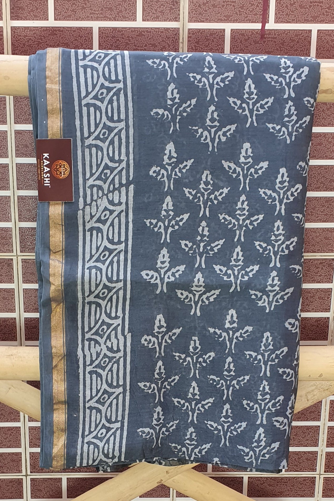 Royal Grey Hand Block Print Chanderi Suit CHHB-0003