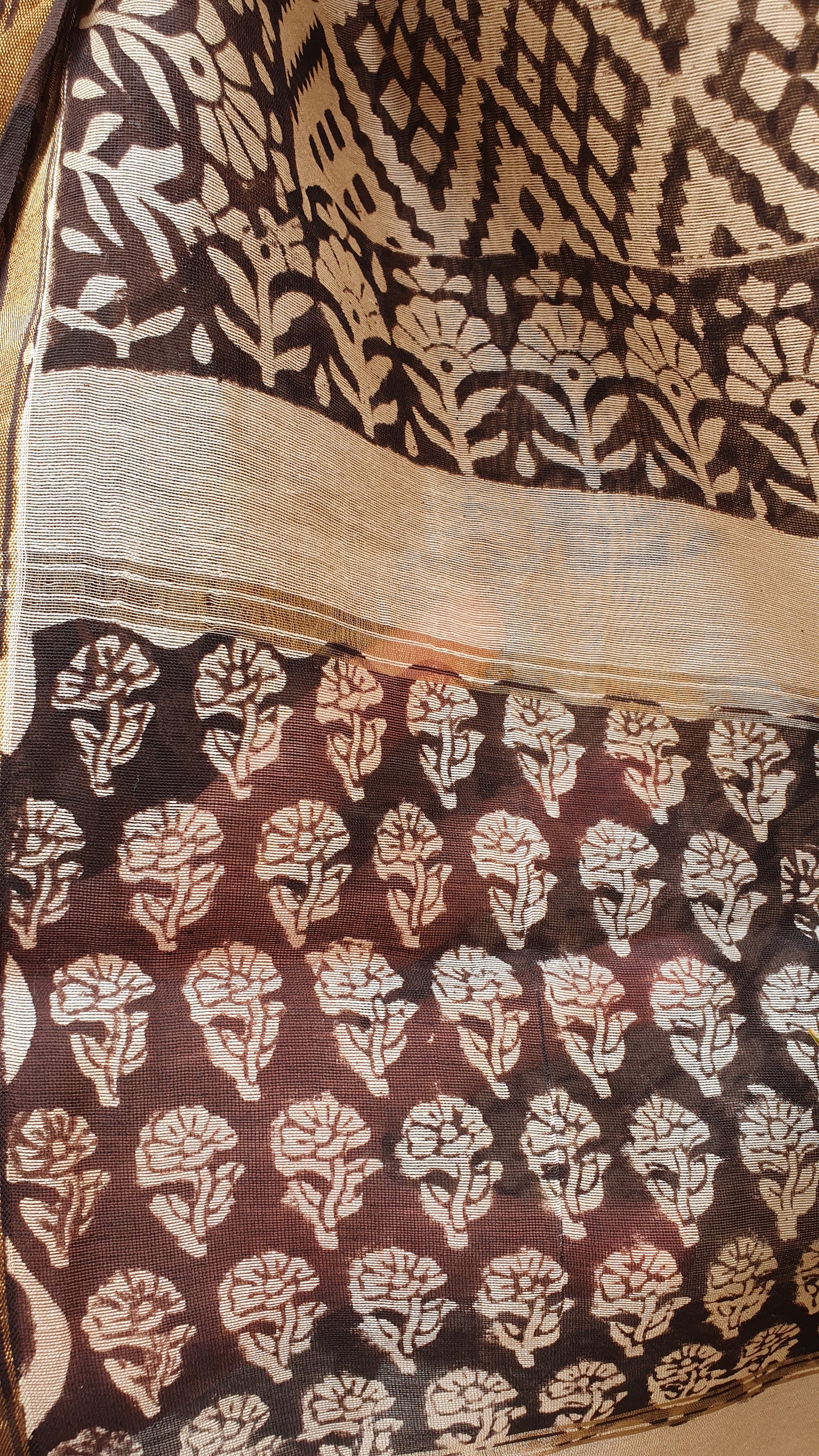Black & Bisque Hand Block Print Chanderi Suit CHHB-0012
