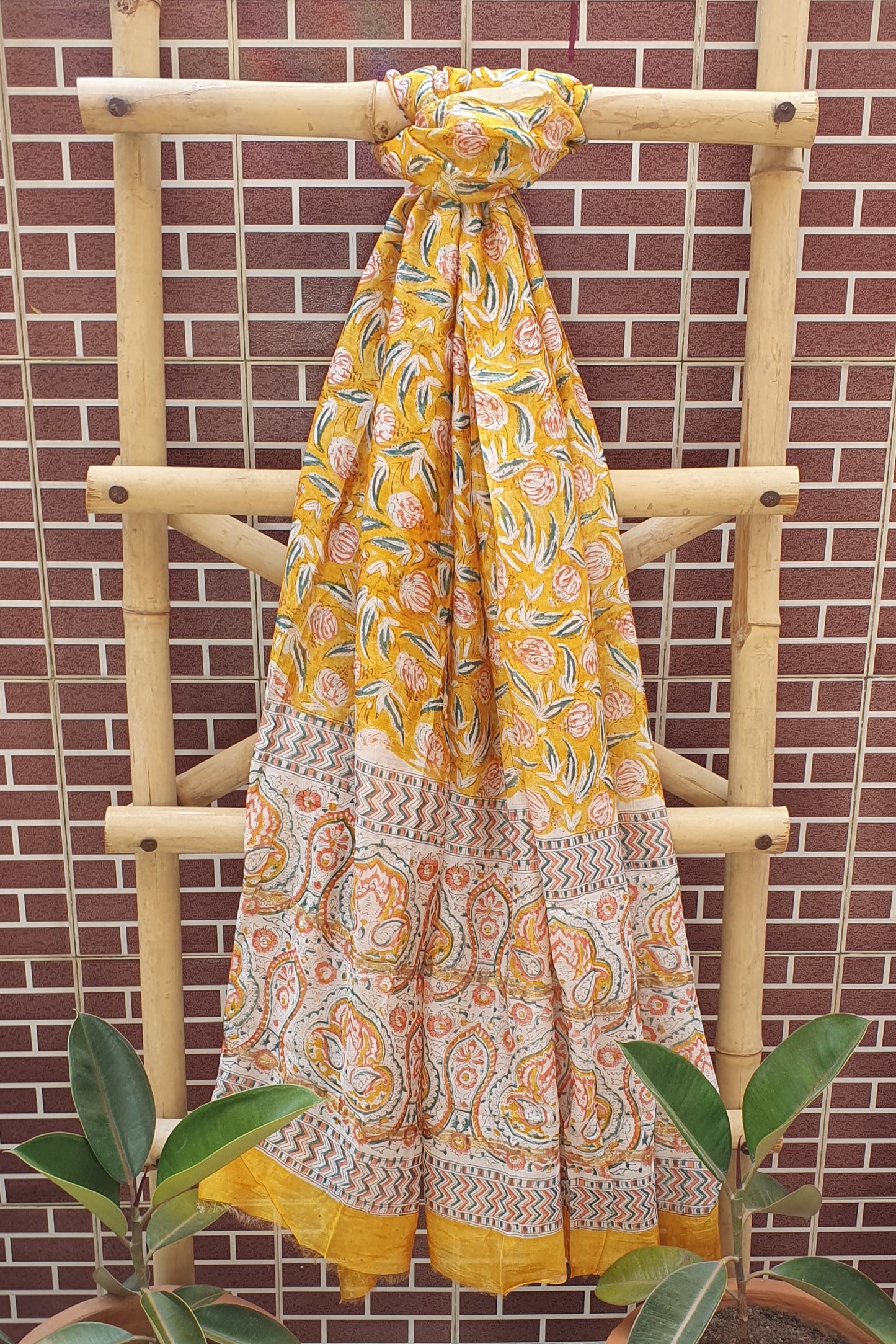 Saffron Yellow Hand Block Print Chanderi Suit CHHB-0008