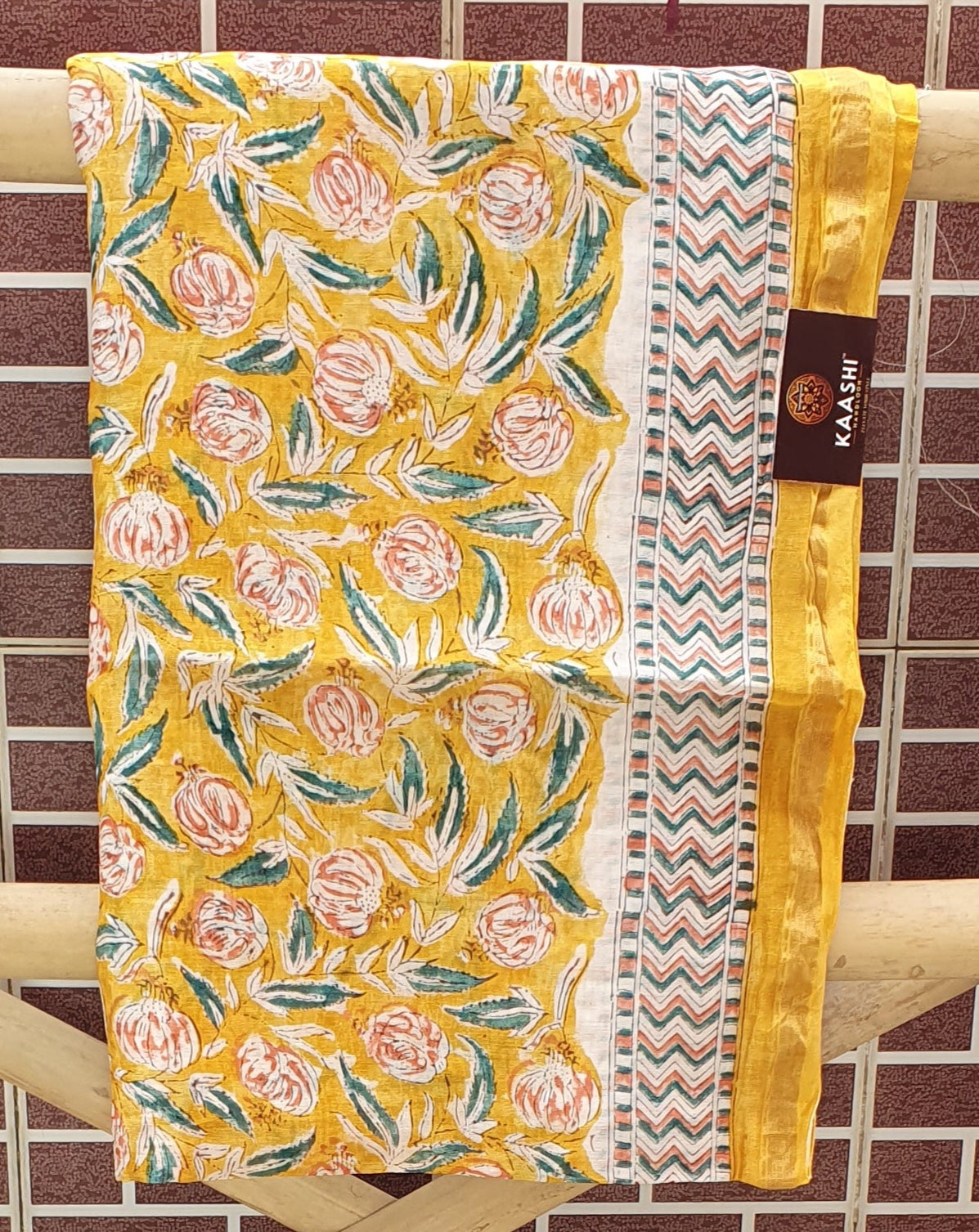 Saffron Yellow Hand Block Print Chanderi Suit CHHB-0008