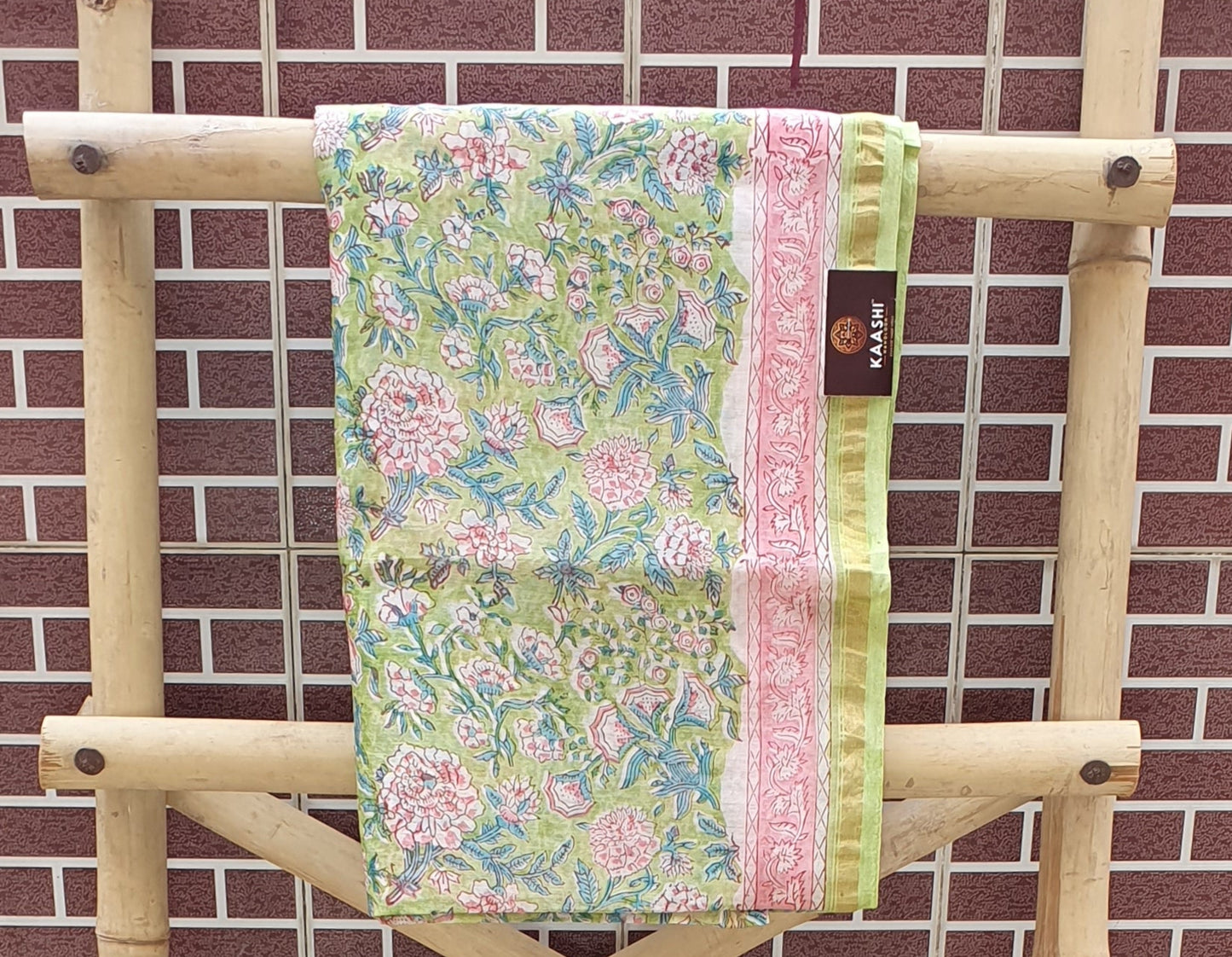 Lace Pink & Green Hand Block Print Chanderi Suit CHHB-0010