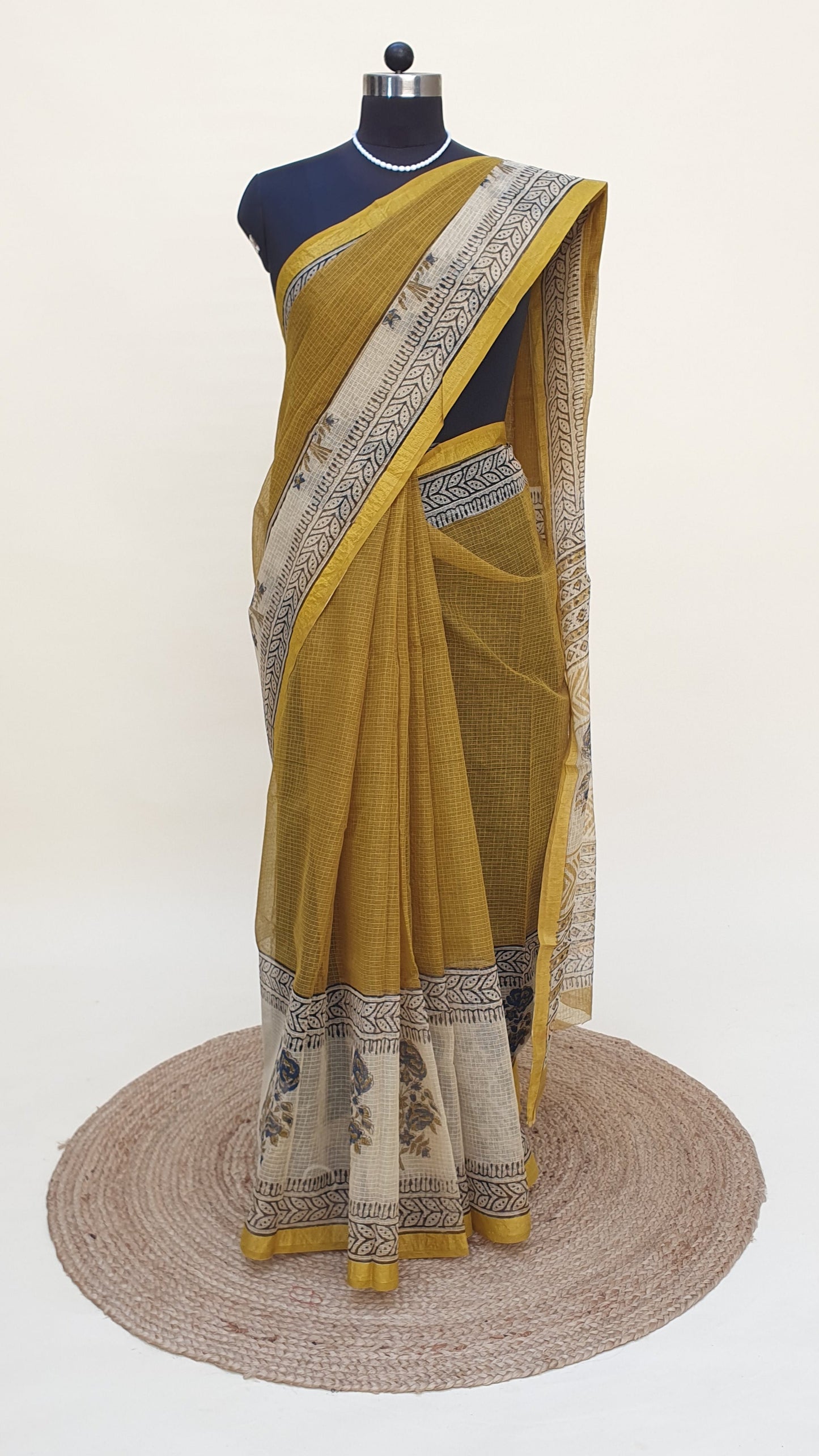 Mustard Brown Kota Doria Saree KDHB-0015