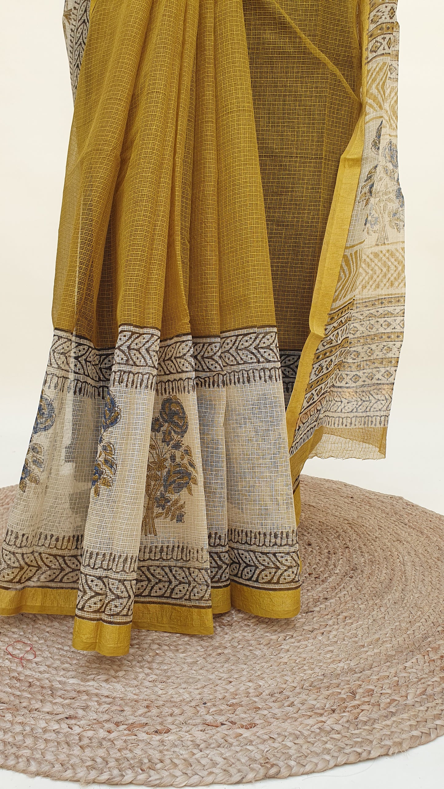 Mustard Brown Kota Doria Saree KDHB-0015