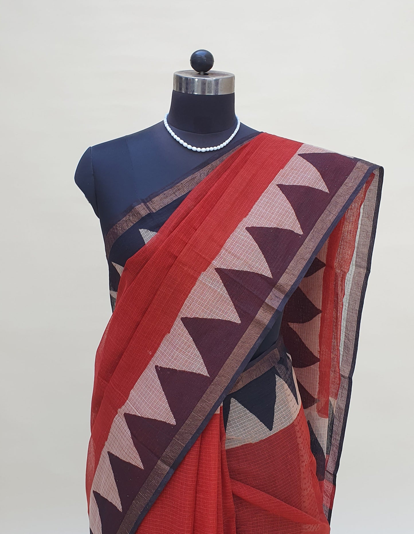 Crimson Red Kota Doria Saree | Kaashi Handloom