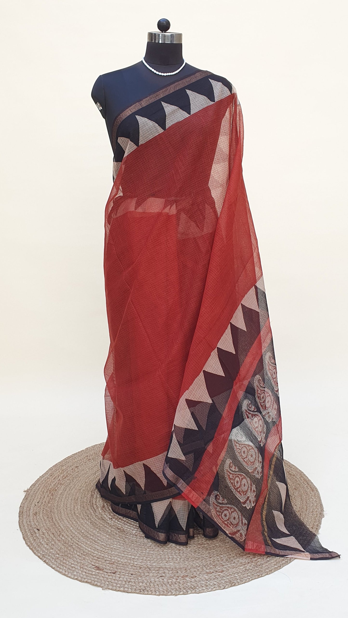 Crimson Red Kota Doria Saree | Kaashi Handloom