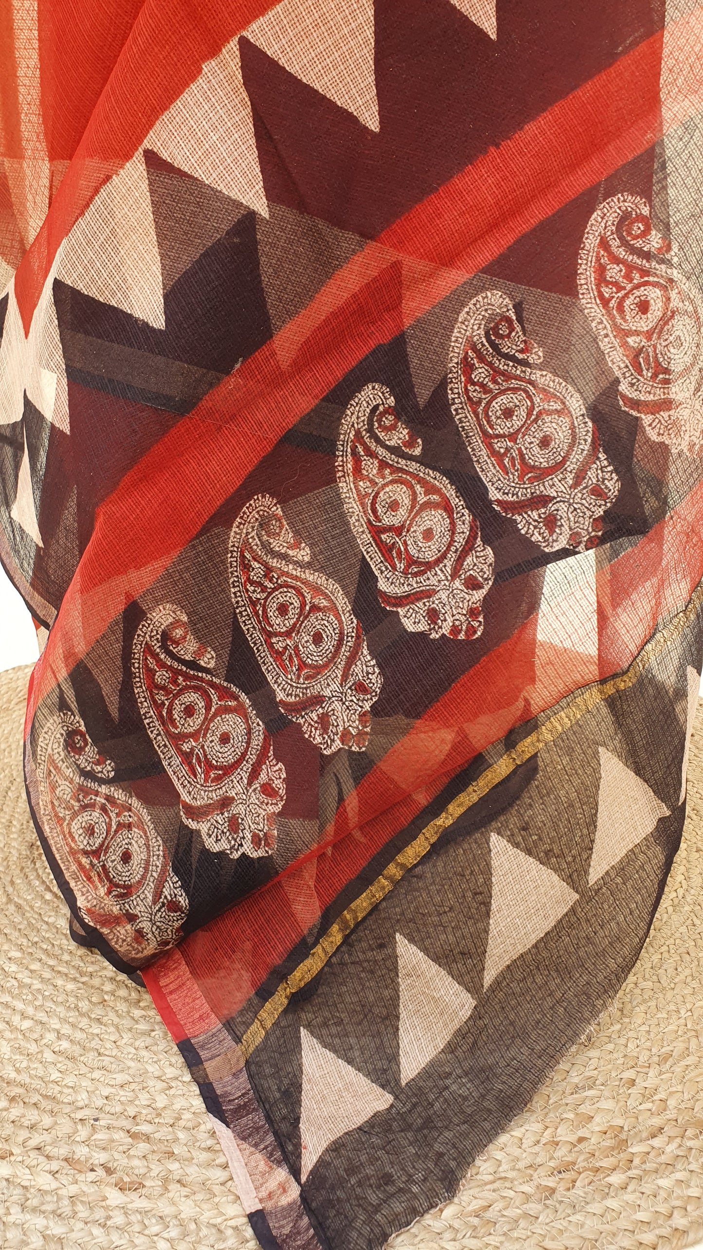 Crimson Red Kota Doria Saree | Kaashi Handloom