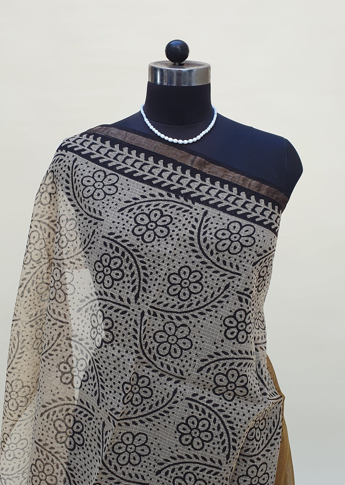 Brown Hand Block Print Kota Doria Saree | Kaashi Handloom