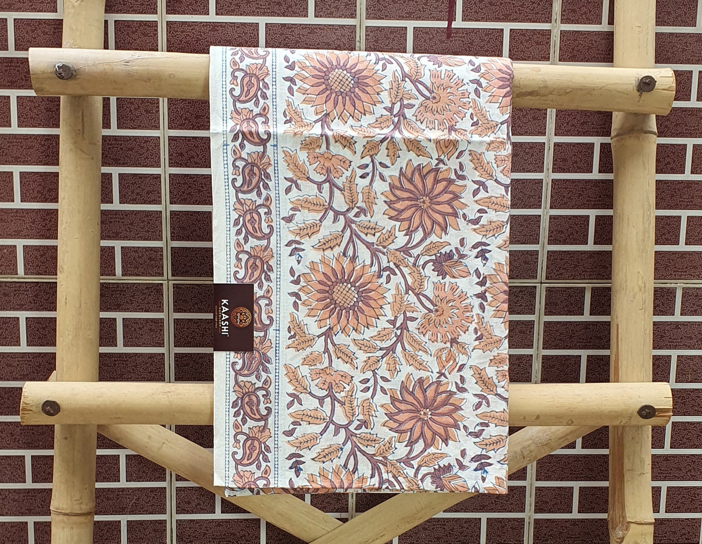 Brown Hand Block Printed Cotton Suit with Linen Dupatta