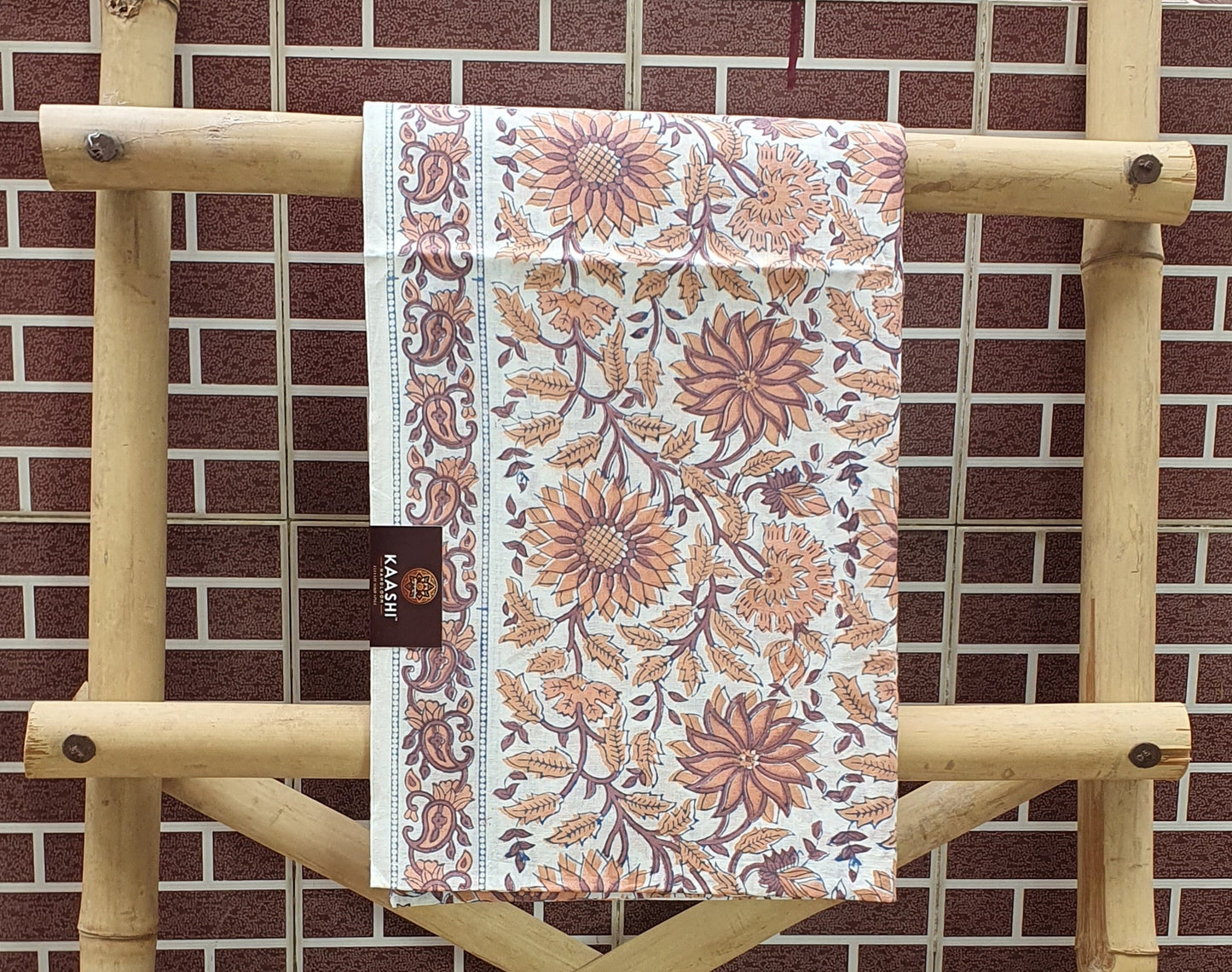 Burnt Copper Hand Block Printed Cotton Suit with Linen Dupatta