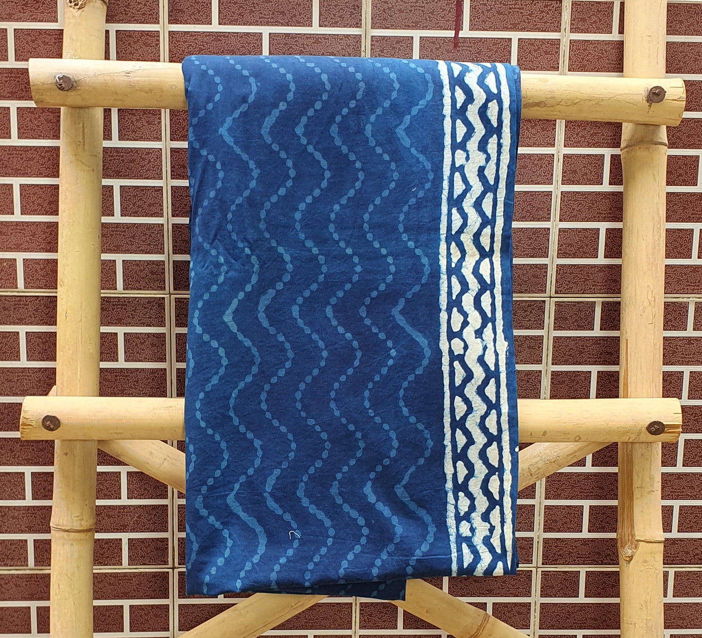 Indigo Hand Block Print Cotton Suit with Kota Doria Dupatta