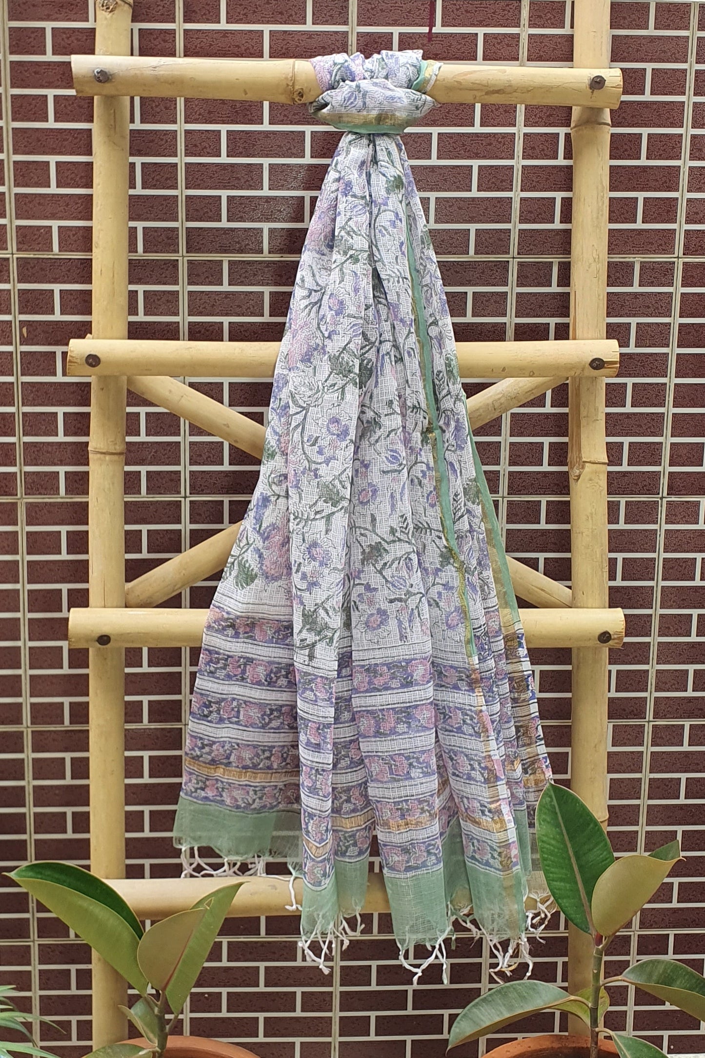 Green Hand Block Printed Cotton Suit with Kota Doria Dupatta