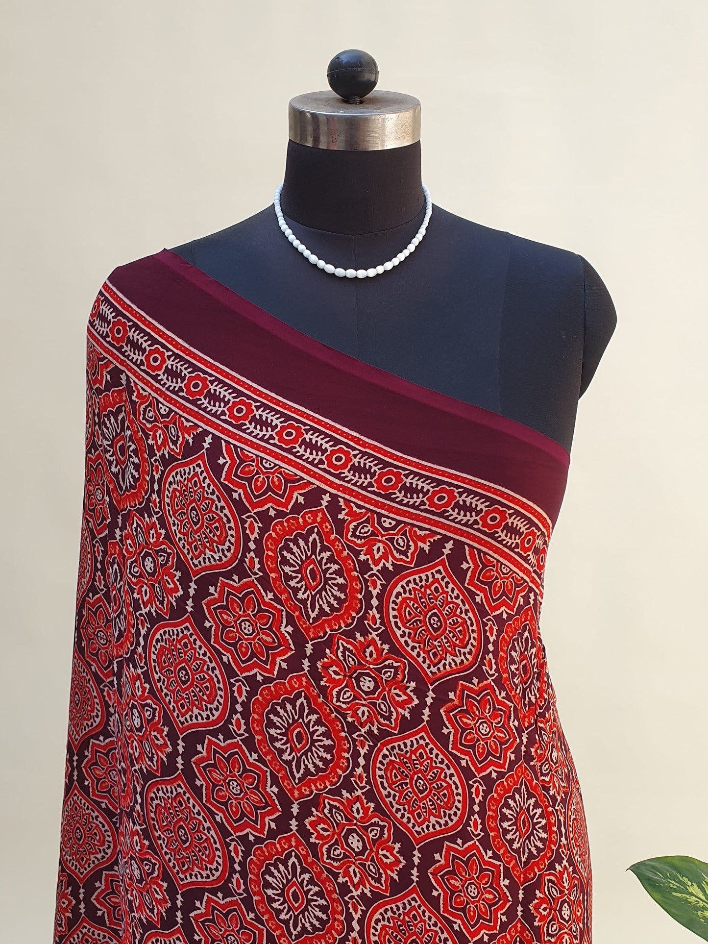 Lalima Ajrakh Modal Silk Saree | Zari Pallu – MSAJ-0015