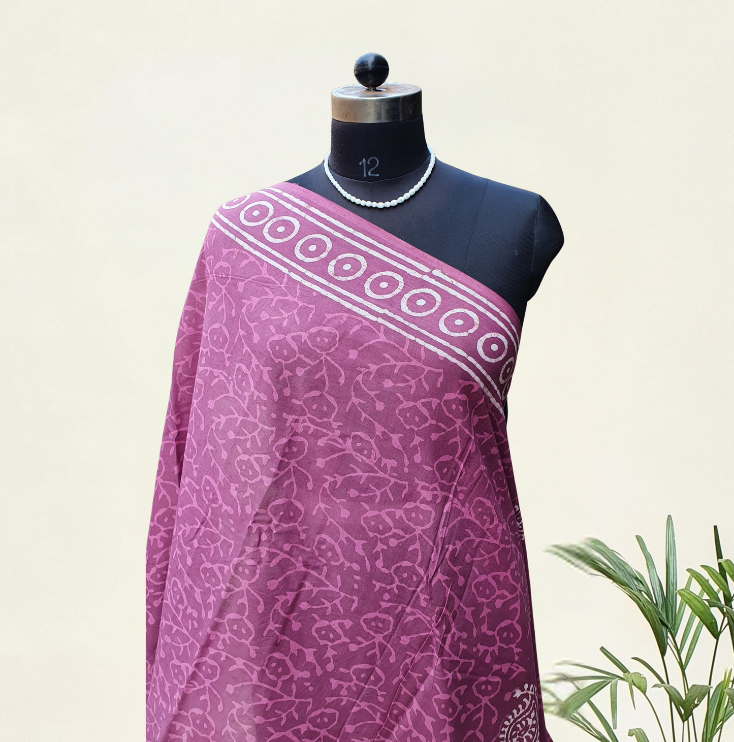 Onion Pink HBP Mul Cotton Saree MCHB-0006