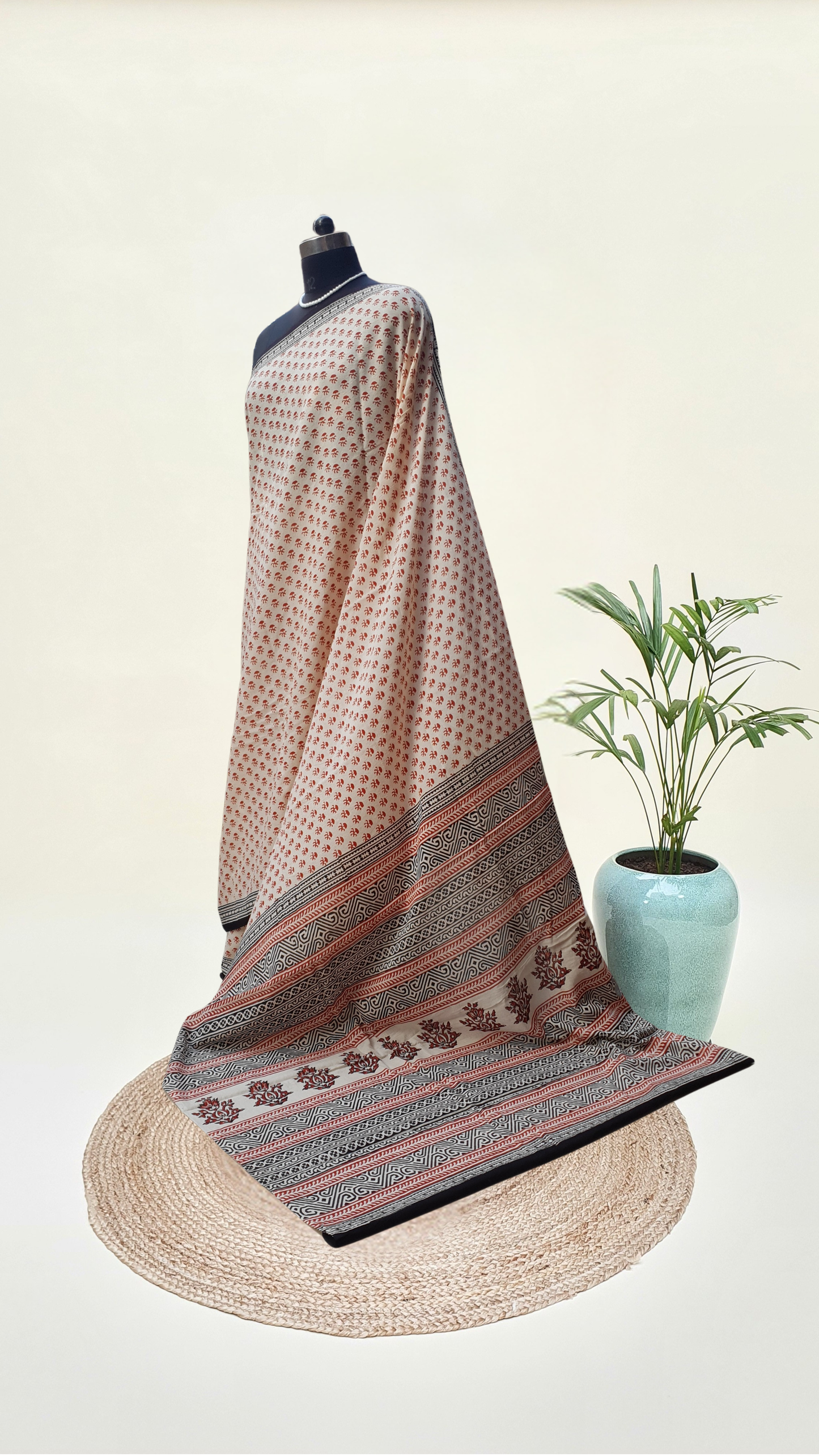 Rose & Beige HBP Mul Cotton Saree MCHB-0021