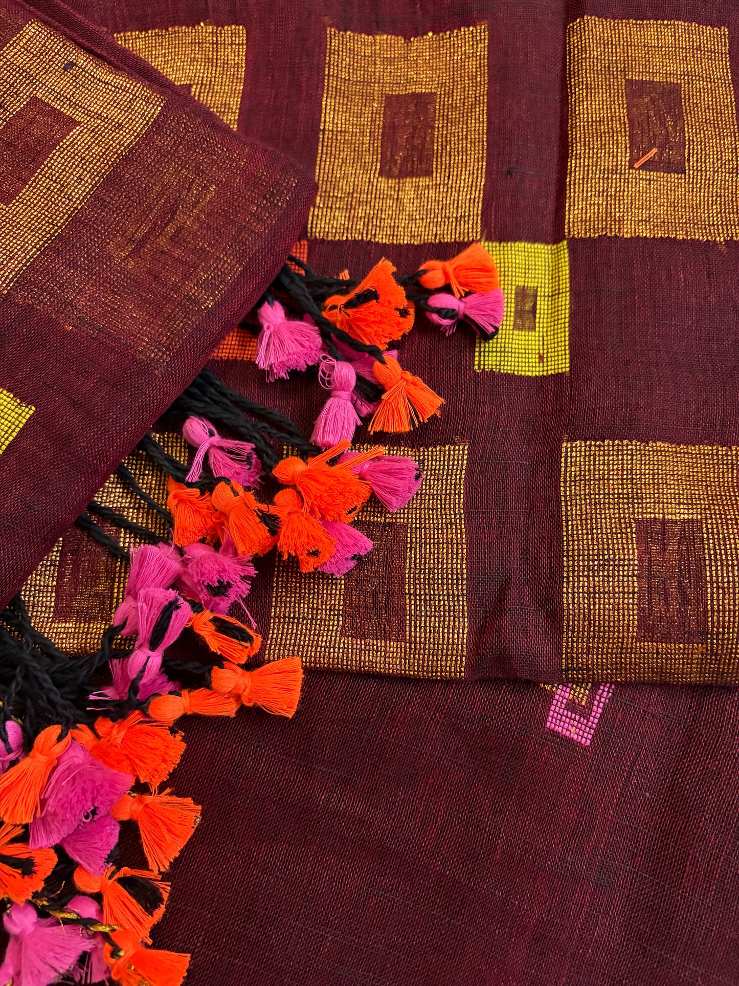 Deep Burgundy Linen Jamdani Suit | JDL-AN8206