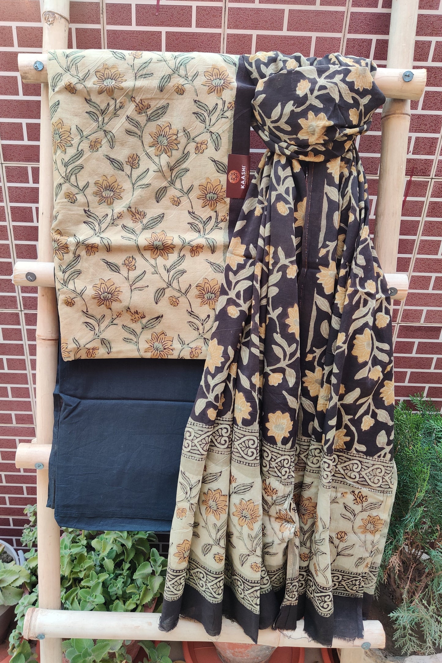 Black and Beige Ajrakh HBP Cotton Suit CMAJ-0002