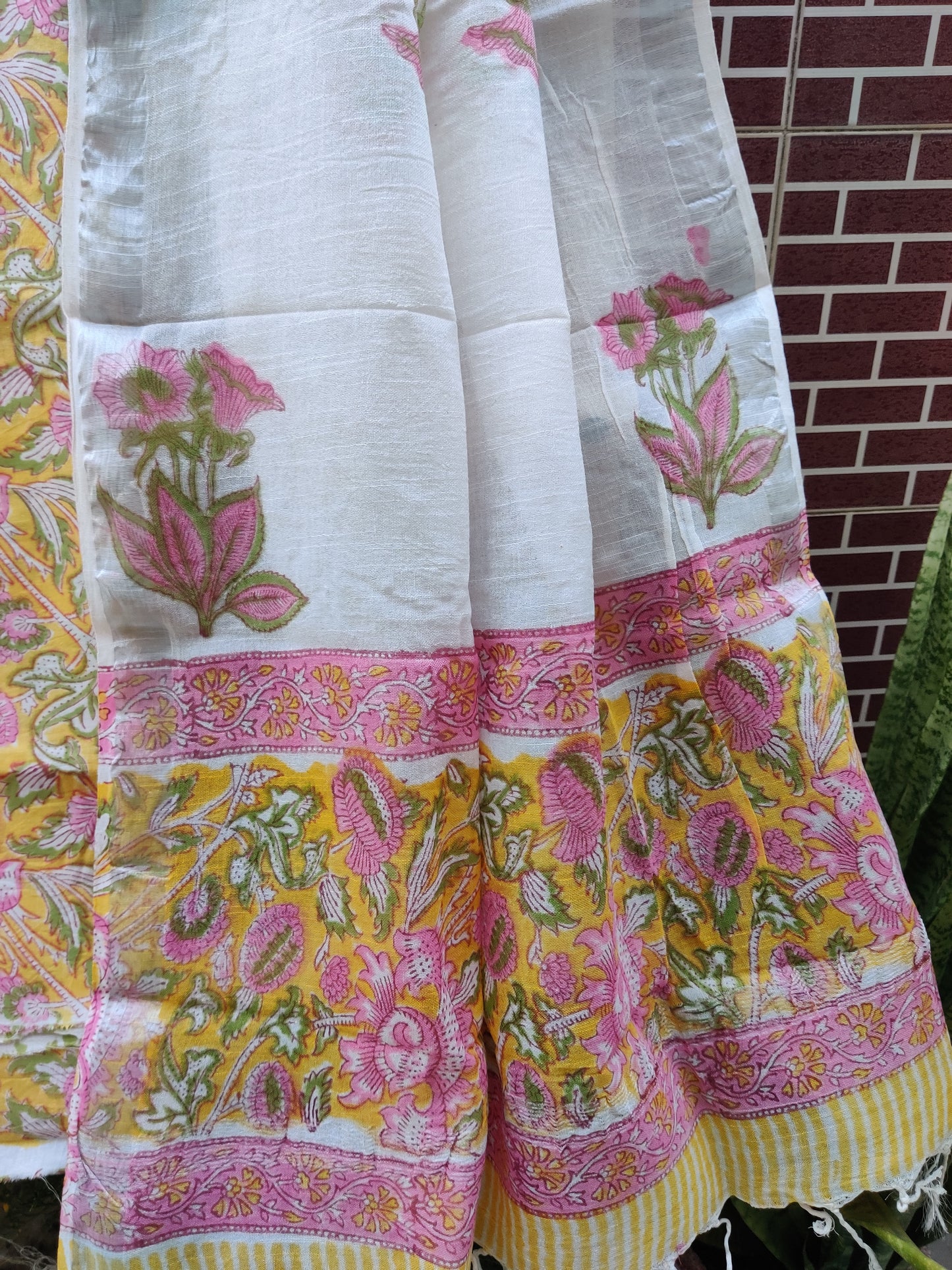 Pink & Yellow HBP Cotton Suit with Linen Dupatta CLHB-0005