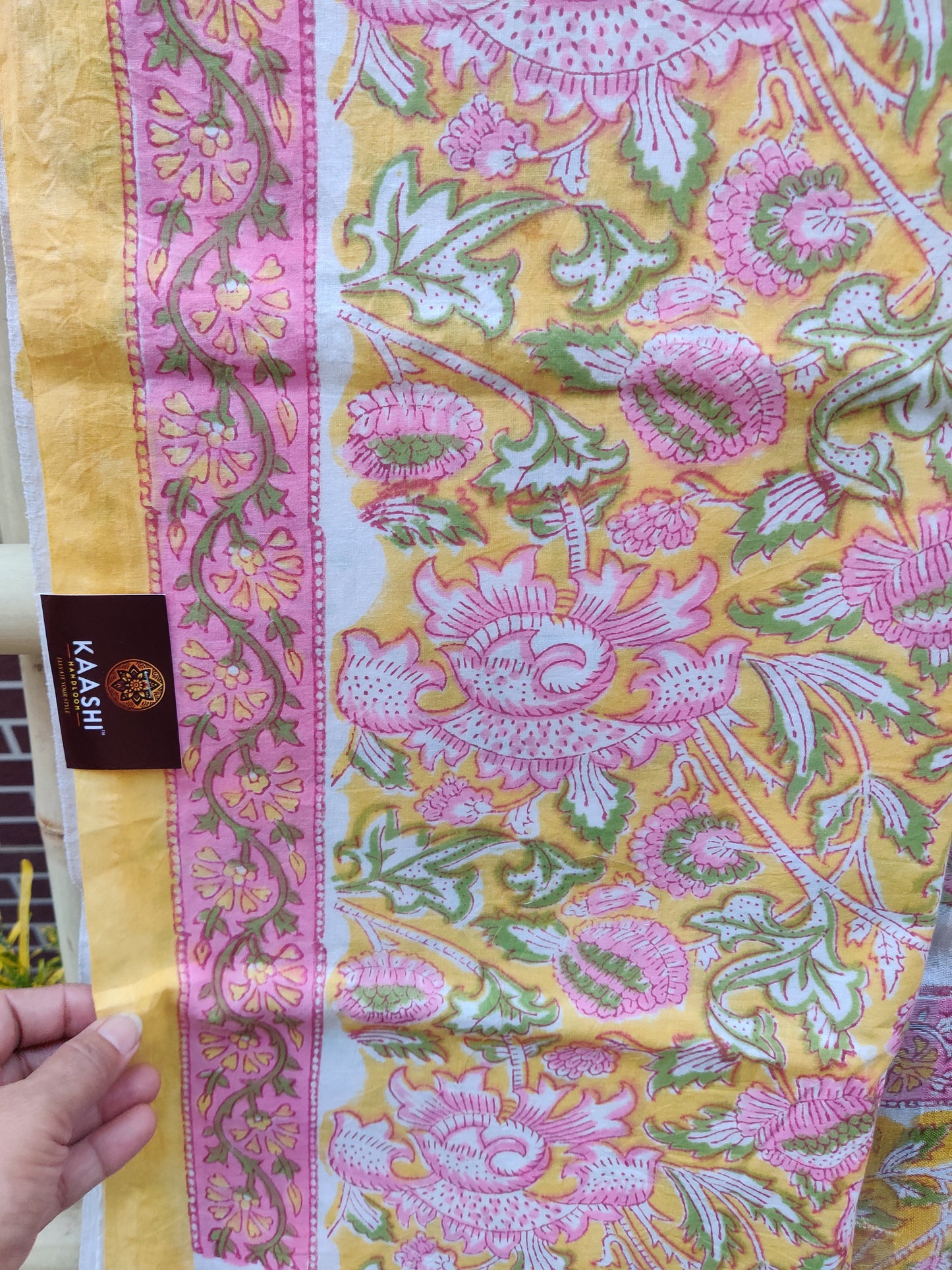 Pink & Yellow HBP Cotton Suit with Linen Dupatta CLHB-0005