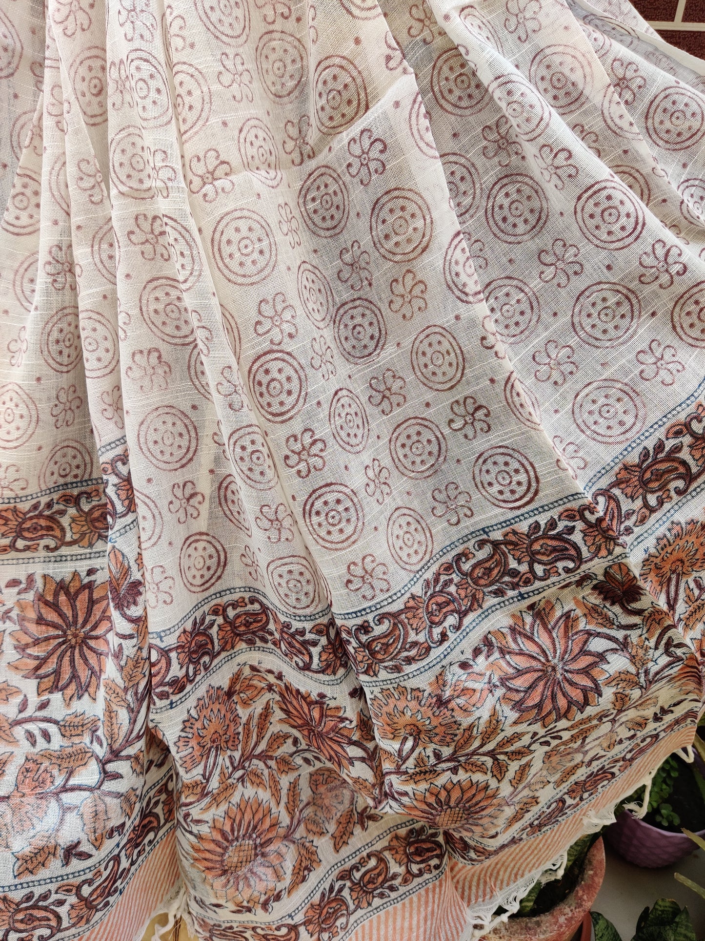 Brown & White HBP Cotton Suit with Linen Dupatta CLHB-0001