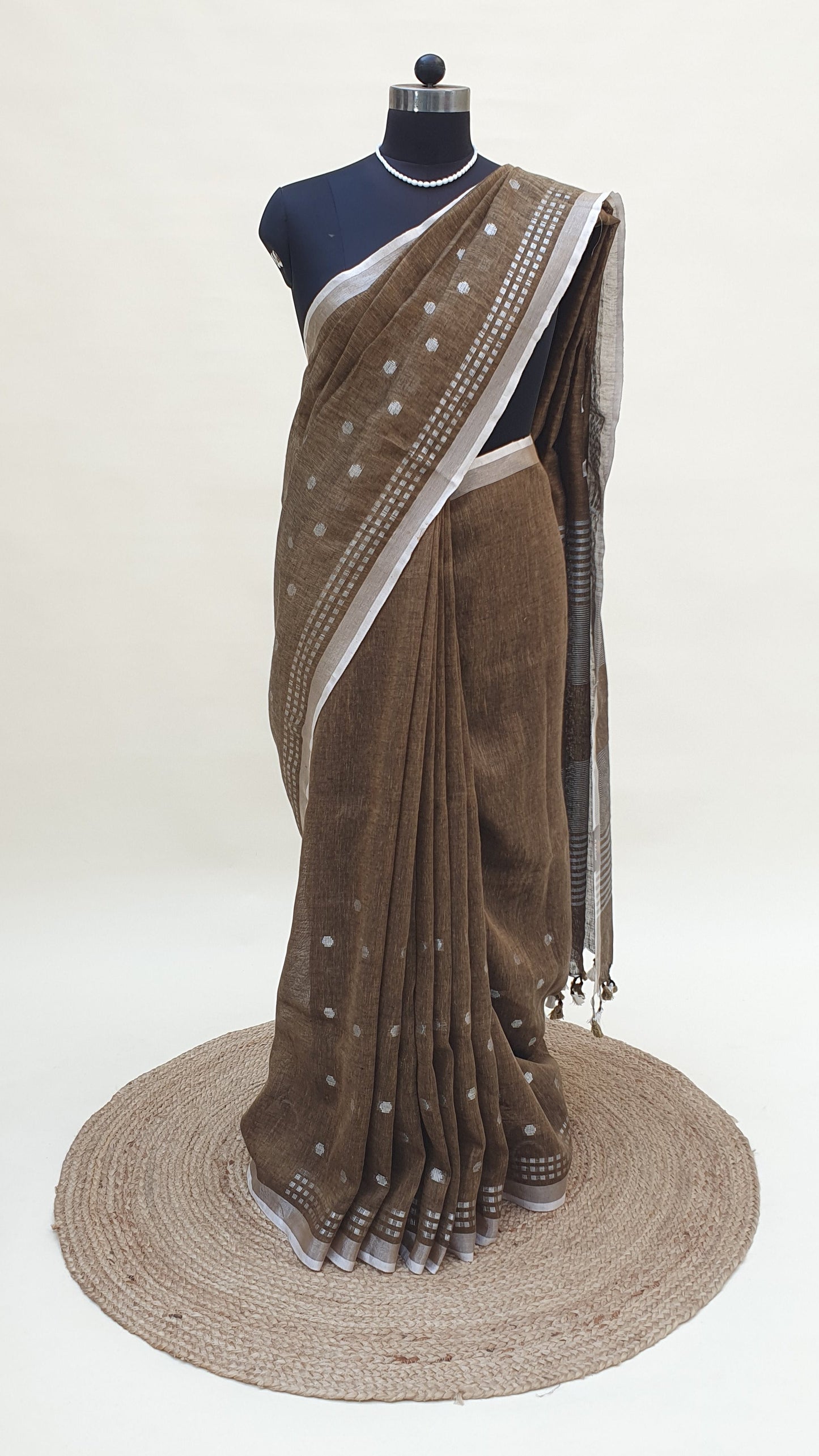 Metallic Brown Hand Woven Linen Saree LNHW-0009