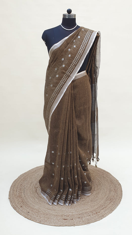 Metallic Brown Hand Woven Linen Saree LNHW-0009