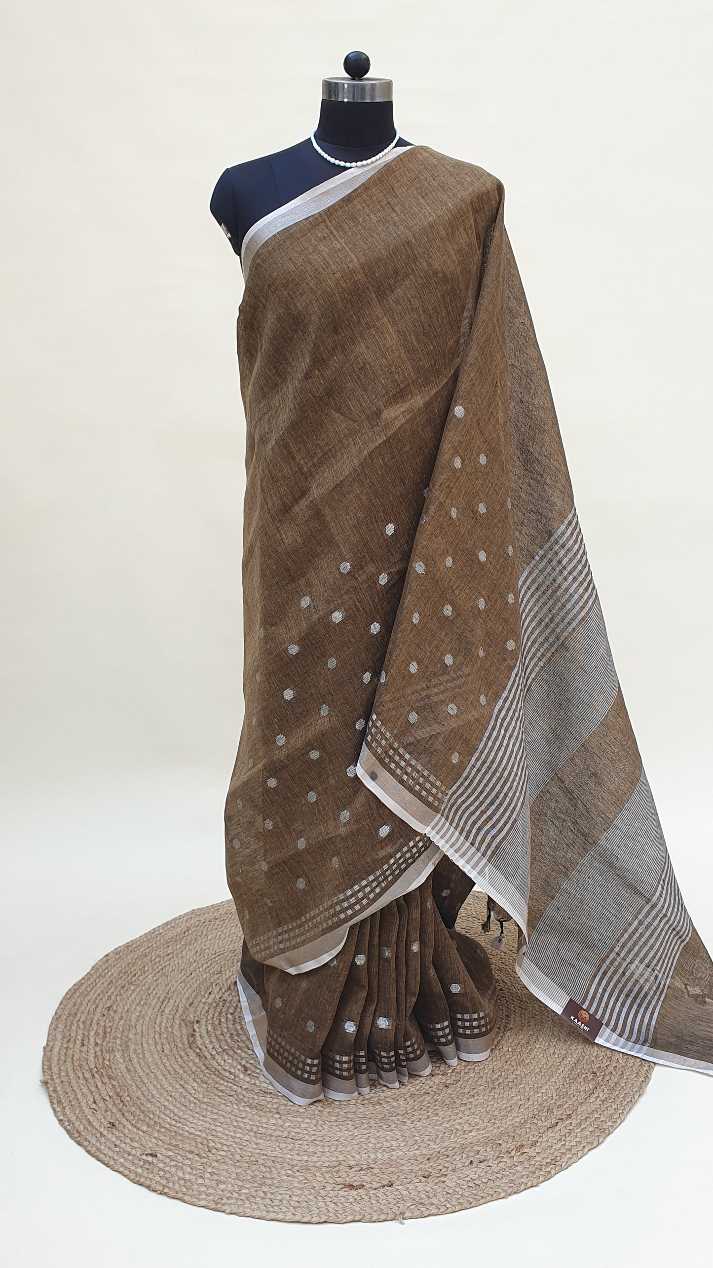 Metallic Brown Hand Woven Linen Saree LNHW-0009