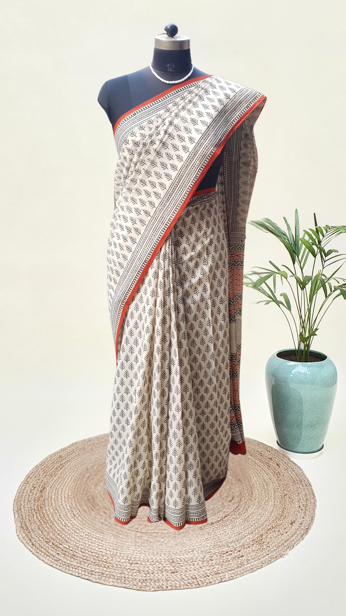 British Beige HBP Mul Cotton Saree MCHB-0022