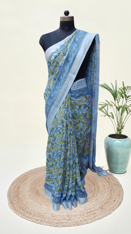 Ice Blue HBP Linen Saree LNHB-0002