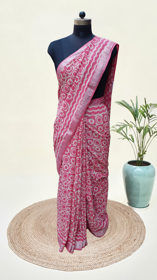 Pink HBP Linen Saree LNHB-0003