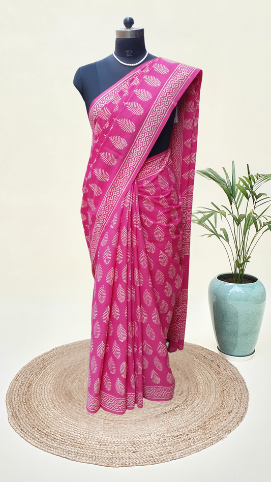 Viva Magenta HBP Mul Cotton Saree MCHB-0008
