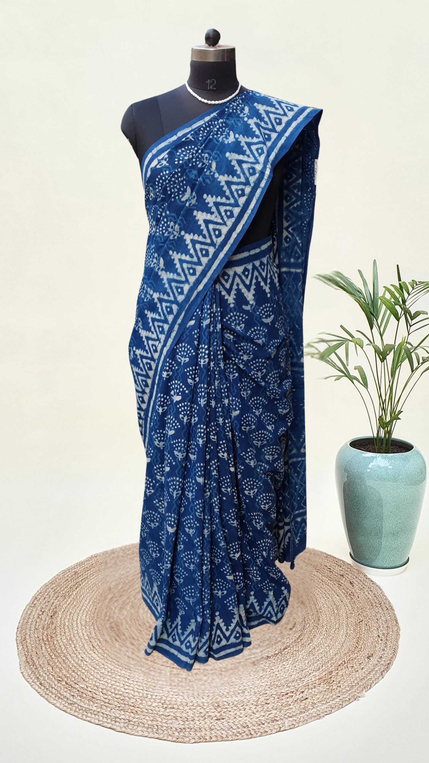 Indigo HBP Mul Cotton Saree MCHB-0012
