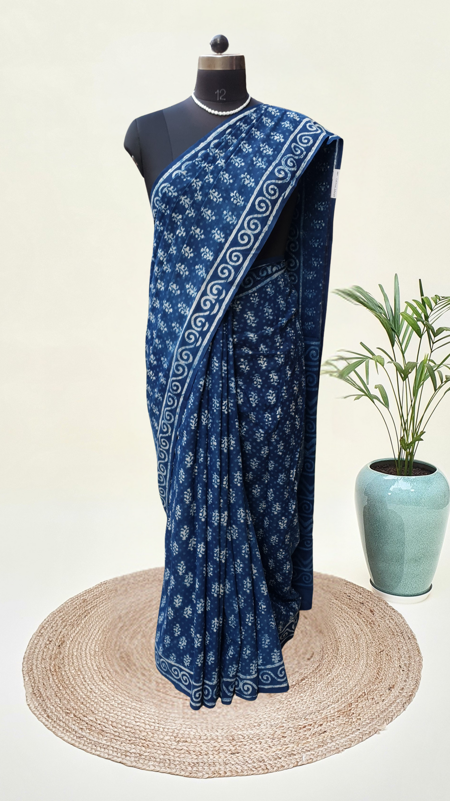 Indigo HBP Mul Cotton Saree MCHB-0013