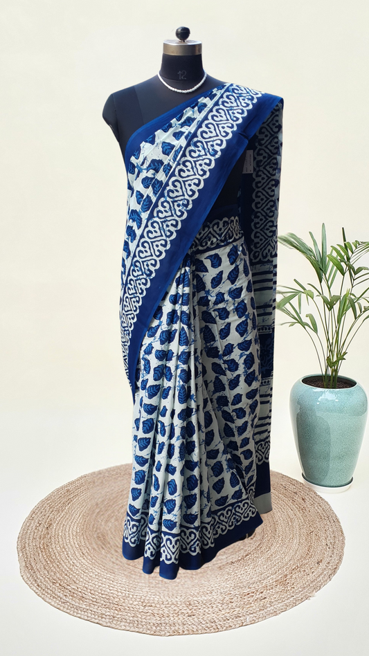 Blue HBP Mul Cotton Saree MCHB-0018
