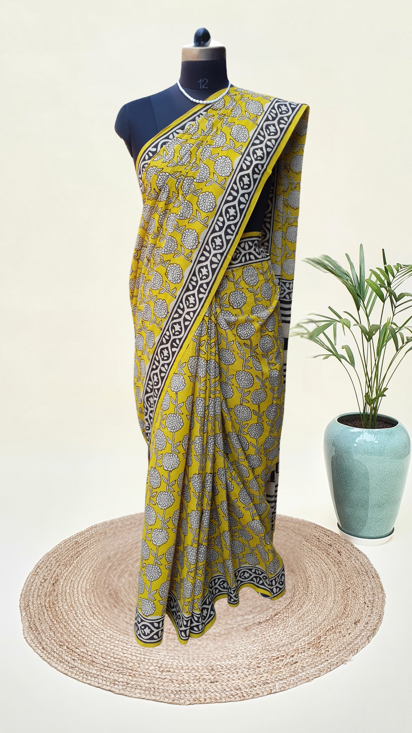 Yellow HBP Mul Cotton Saree MCHB-0001