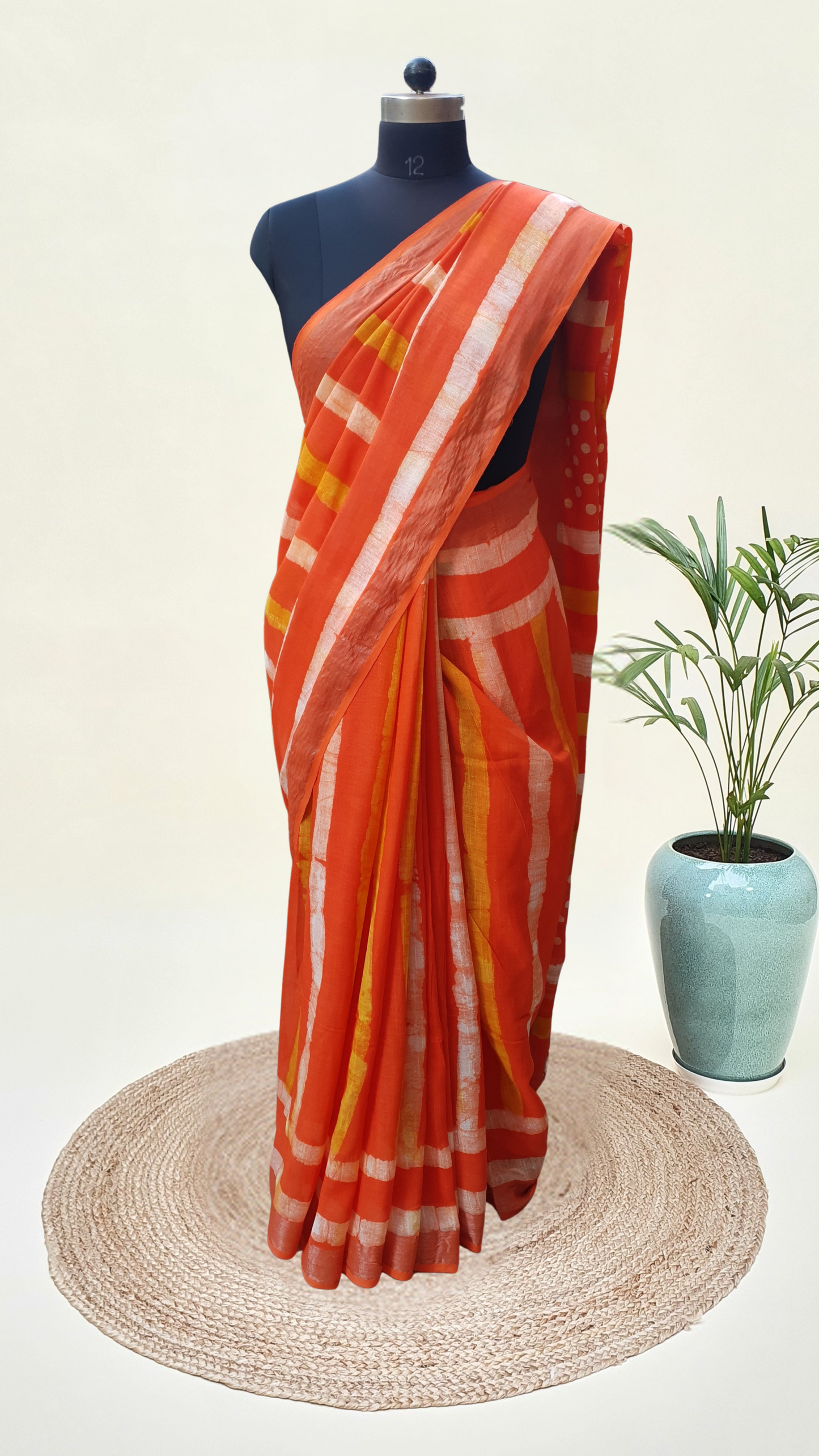 Resolute Orange HBP Linen Saree LNHB-0009