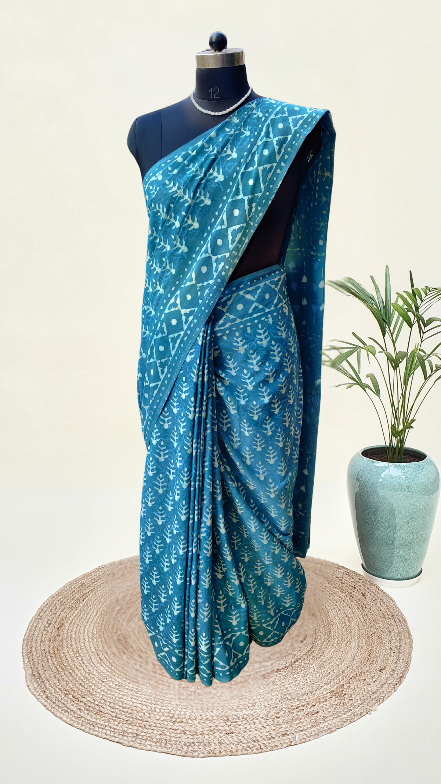 Teal Blue HBP Mul Cotton Saree MCHB-0014