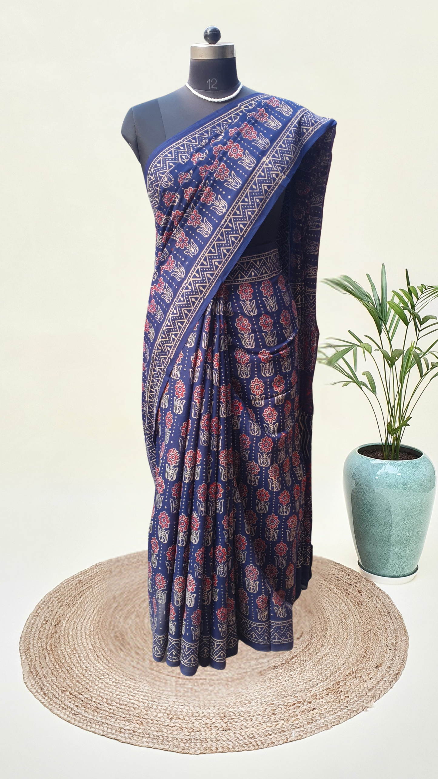 Indigo HBP Mul Cotton Saree MCHB-0016