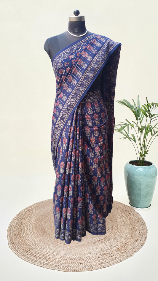 Indigo HBP Mul Cotton Saree MCHB-0016