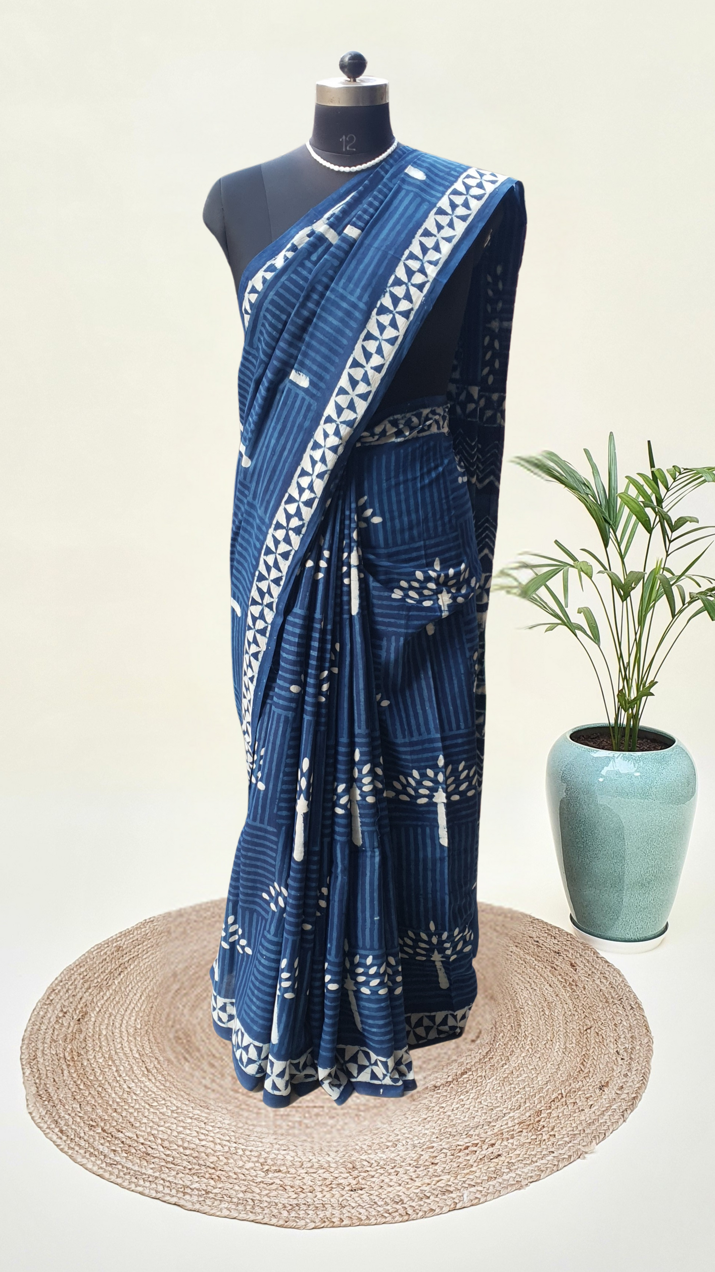 Indigo HBP Mul Cotton Saree MCHB-0015
