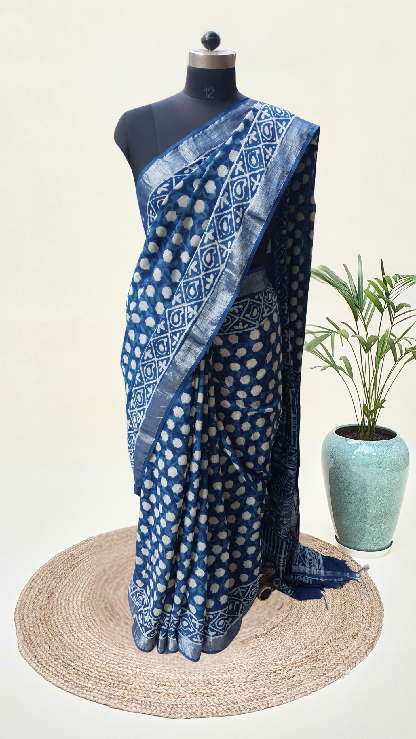 Indigo HBP Linen Saree LNHB-0006