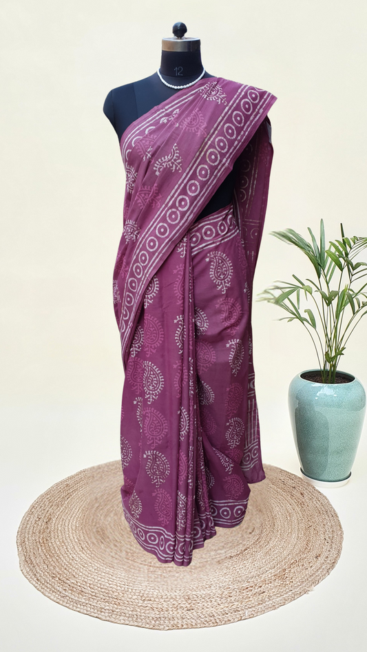 Onion Pink HBP Mul Cotton Saree MCHB-0006