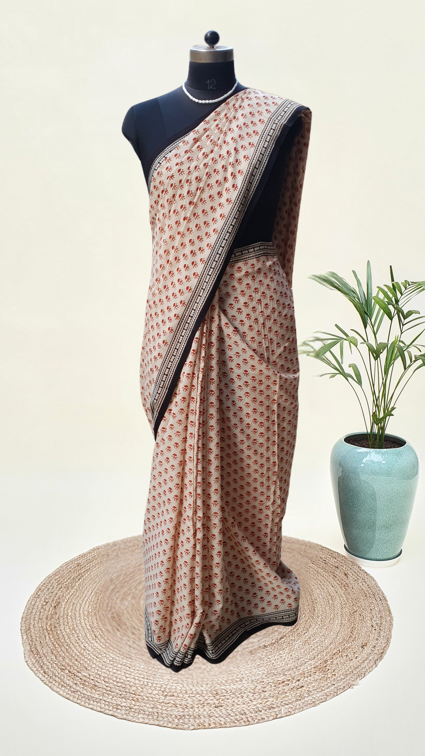 Rose & Beige HBP Mul Cotton Saree MCHB-0021