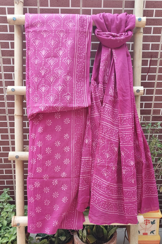Magenta HBP Cotton Suit with Mul Dupatta CMHB-0012