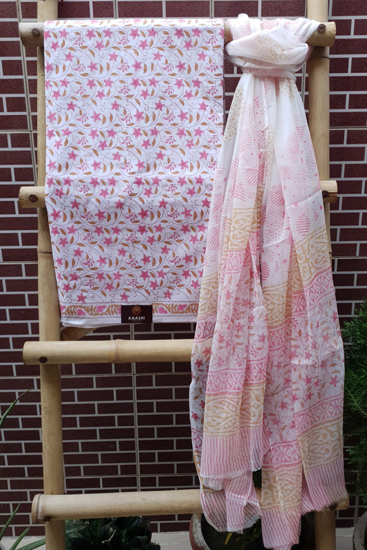 Pink Floral HBP Cotton Suit with Chiffon Dupatta CCHB-0001