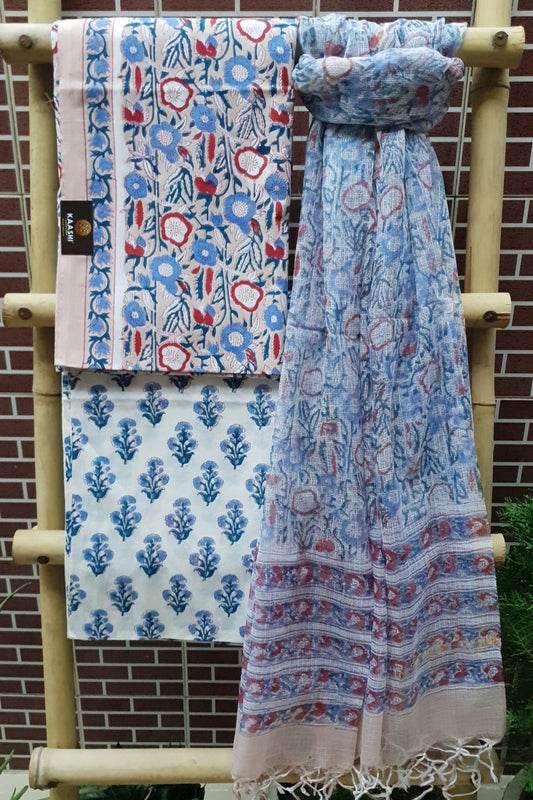 Blue & White HBP Cotton Suit with Kota Doria Dupatta CKHB-0001