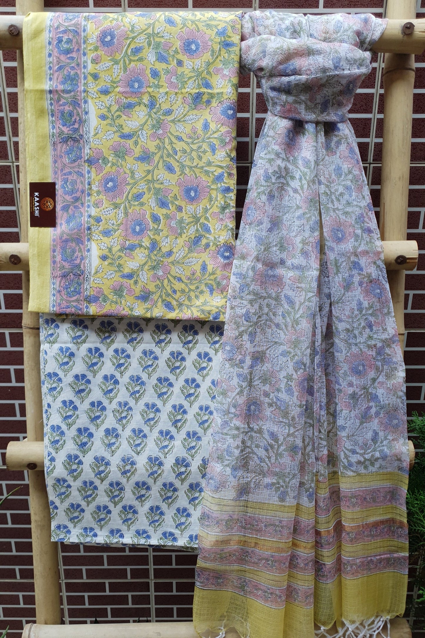 Yellow & Blue HBP Cotton Suit with Kota Doria Dupatta CKHB-0002